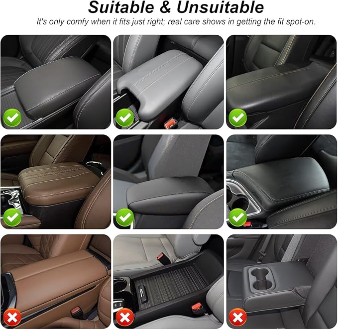 Upgraded Car Center Console Cover Fit for Venza Faux Leather Car Armrest Cover Cushion with 2 Storage Bags,Car Armrest Storage Box Interior Accessories(Beige&Whiteline)