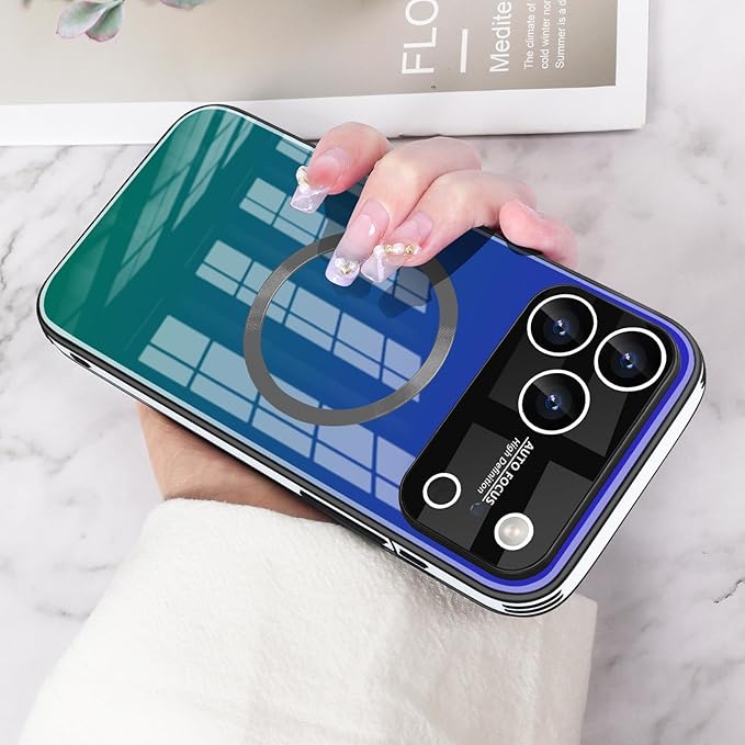 Guppy Compatible with iPhone 17 Pro Max Magnetic Case, with Full Camera Lens Protector [Compatible with MagSafe] Scratch Resistant Gradient Glass Back Cover Phone Case-Purple