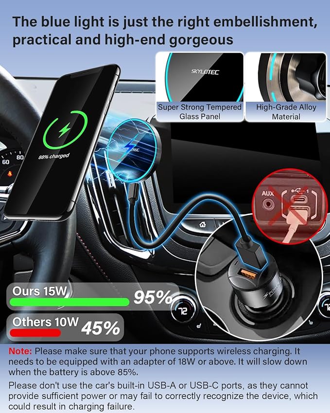 SKYLOTEC Phone Holder for Toyota Tundra 2007-2013/Sequoia 2008-2017 Accessories Car Magnetic Phone Mount Compatible with MagSafe, Strong Magnets Fast Wireless Charger Cell Phone Base