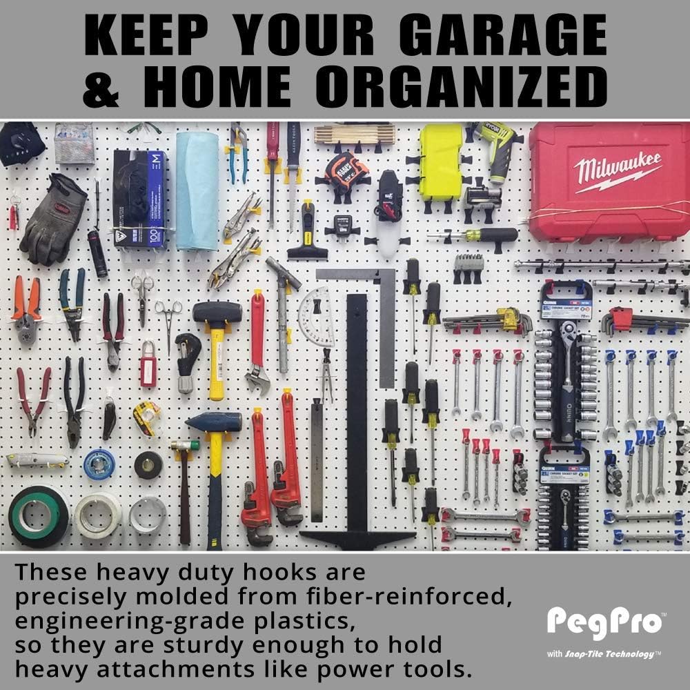 PegPro® J & 2" Hooks Kit for Standard “Wood Fiber” pegboard – Durable Plastic Pegboard Hooks - for Garage, Kitchen, Craft Room, and More (J & 2" Hook - 50 Pack, White)