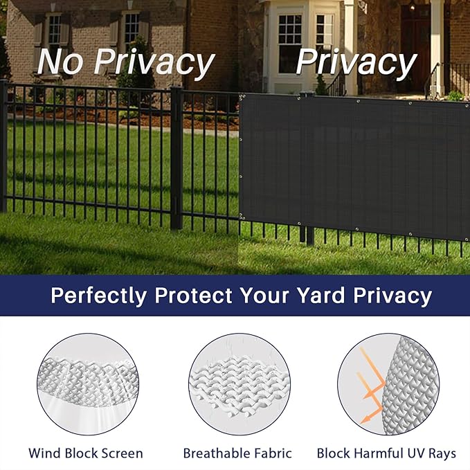 Windscreen4less Privacy Fence Screen Heavy Duty Windscreen Fencing Mesh Fabric Shade Net Cover with Brass Grommtes for Outdoor Wall Garden Yard Pool Deck, 8'x171' Black
