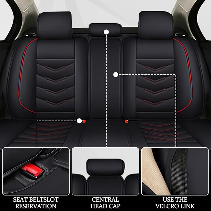 Car Seat Cover for Ford Explorer 2000-2025, Waterproof Durable Compatible Airbag, Premium Leather Seat Protector(5 Seats Standard,Black Red)
