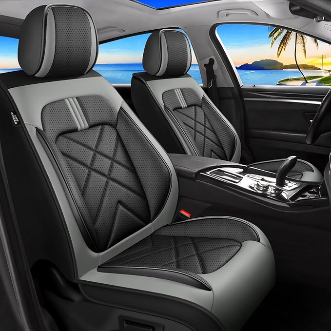Car Seat Covers Fit for Mazda 3 2007-2026, Premium Leather, Full Coverage Leather Waterproof Breathable Seat Covers, Automotive Seat Protectors, Airbag Compatible(Full Set Seats, Black Gray)