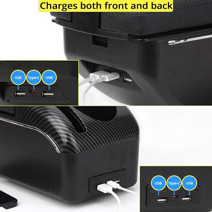 AULPHIKE Compatible with Ford Fiesta Armrest 3 MK7 2009-2017 Car Center Console Organizer Armrests Double Door Storage with USB Ports（Black Style）