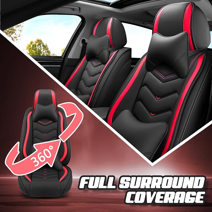 Car Seat Covers for Hyundai Sonata 2002-2026, Premium Nappa Leather Car Seat Cover, Stylish Sport Seat Covers， Automobile Seat Cover Sets.(Luxury 5 Seats/Black Red)