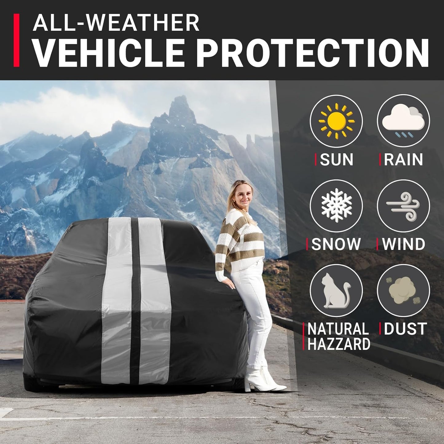 iCarCover Custom Car Cover for Buick Invicta (1959-1963) Waterproof All-Weather Rain Snow UV Sun Protector Full Exterior Indoor Outdoor Car Cover (Stripe - Black/Gray)