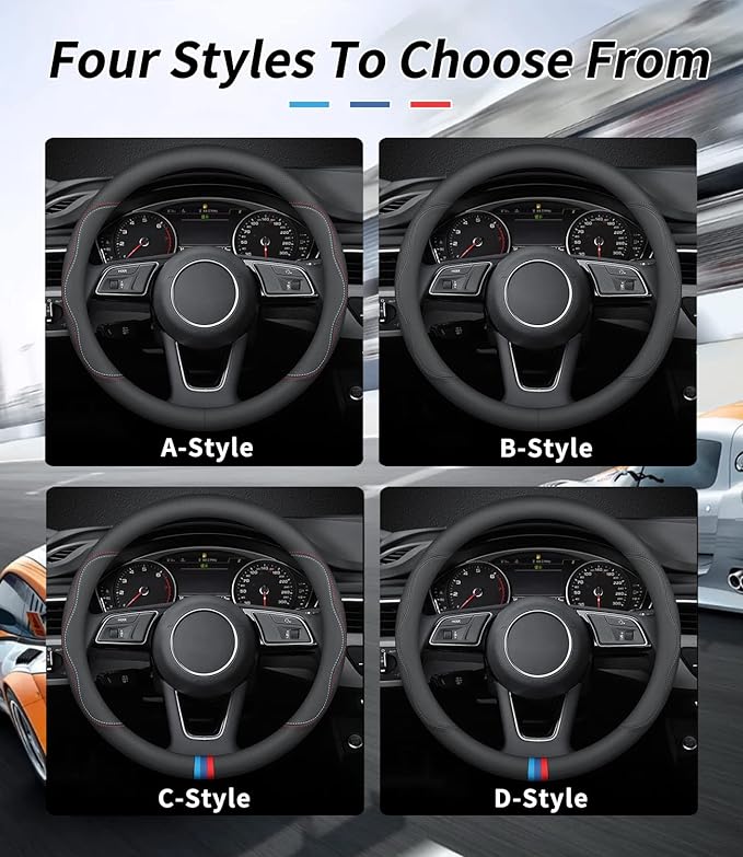 Custom-Fit for Mazda Steering Wheel Cover, Premium Leather Car Steering Wheel Cover with Logo, Non-Slip, Breathable, for Mazda Accessories (B-Style,for Mazda)