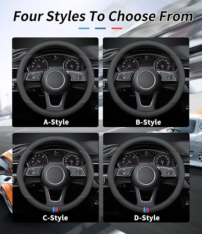 Custom-Fit for Mini Steering Wheel Cover, Premium Leather Car Steering Wheel Cover with Logo, Non-Slip, Breathable, for Mini Accessories (D-Style,for Mini Cooper)