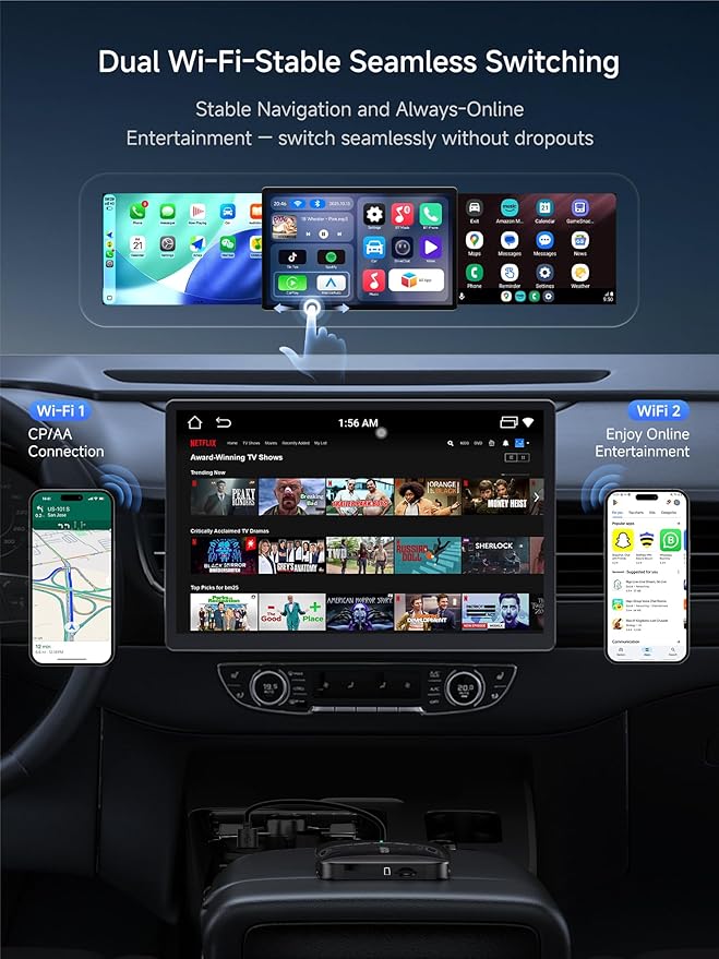 Magic AI Box, Wireless CarPlay/Android Auto Adapter, Car Video Box Supports for Netflix/YouTube/TikTok/TF Card, DriveChat AI Smart Box with GPS/Dual Bluetooth
