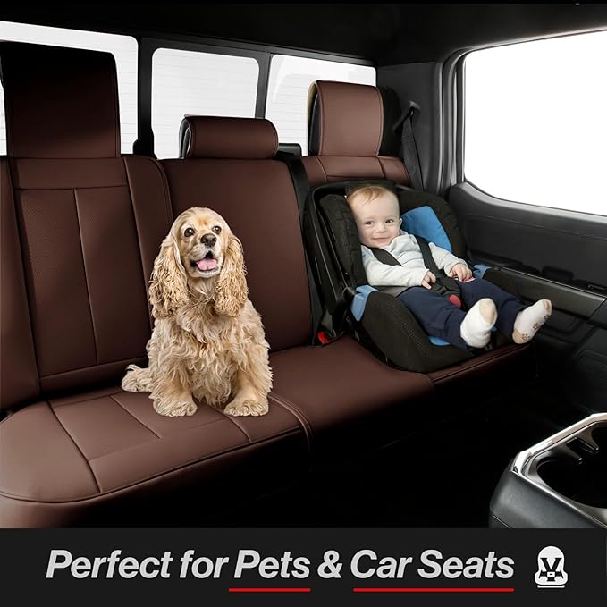 Coverland Custom Fit Car Seat Covers for SUV Compatible with [2021-2026 Ford Bronco 4-Door] Premium Car Seat Cover Water Resistant Leather Non-Slip Interior Protector [Full set Dark Brown - Chart X62]