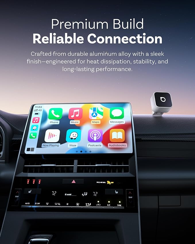 OTTOCAST Mini Cube 3.0 Wireless CarPlay & Android Auto Adapter 2026– Plug & Play, Fast Auto-Reconnect (Sliver)