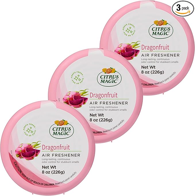 Citrus Magic Odor Absorbing Solid Air Freshener, Dragonfruit, 8-Ounce, Pack of 3