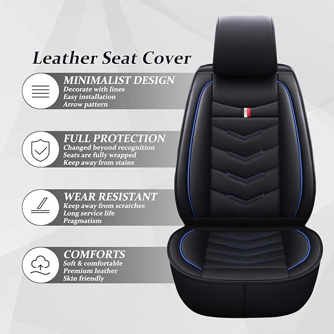 Car Seat Cover for Ford Explorer 2000-2025, Waterproof Durable Compatible Airbag, Premium Leather Seat Protector(2 Seats Standard,Black Blue)