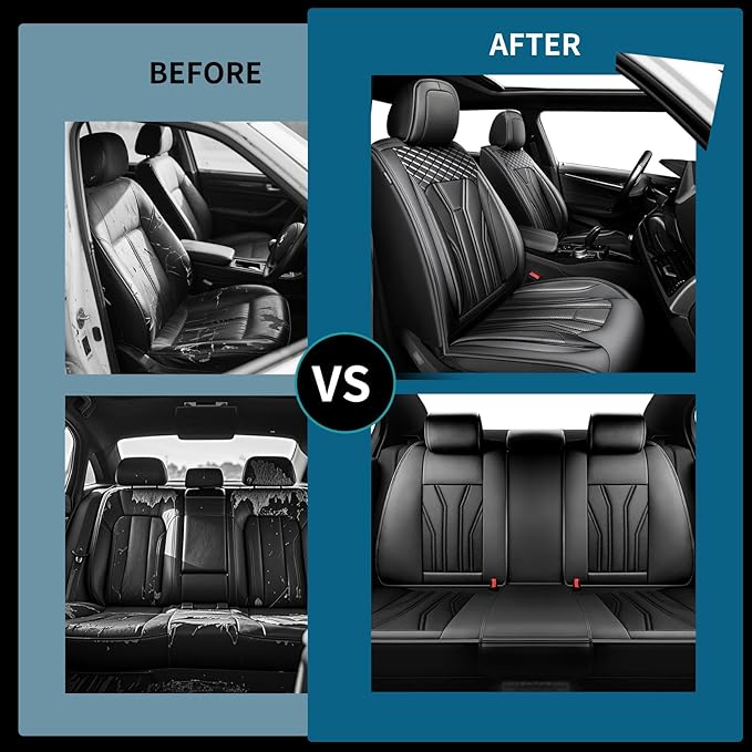 Fit Rogue Car Seat Covers Compatible with Nissan Rogue 2011-2025 2026 - Premium Leather， Waterproof Breathable， All-Weather Seat Cushion Protecto&Airbag Compatible (2 Front Seat All Black)