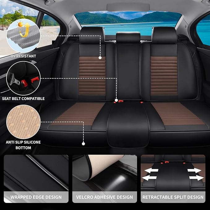 Car Seat Covers Full Set Fit for Toyota Avalon 2001-2022, Premium Faux Leather Car Seat Protector,Breathable Anti-Slip Full Wrapping Edge Seat Covers(Black&Brown,Full Set)
