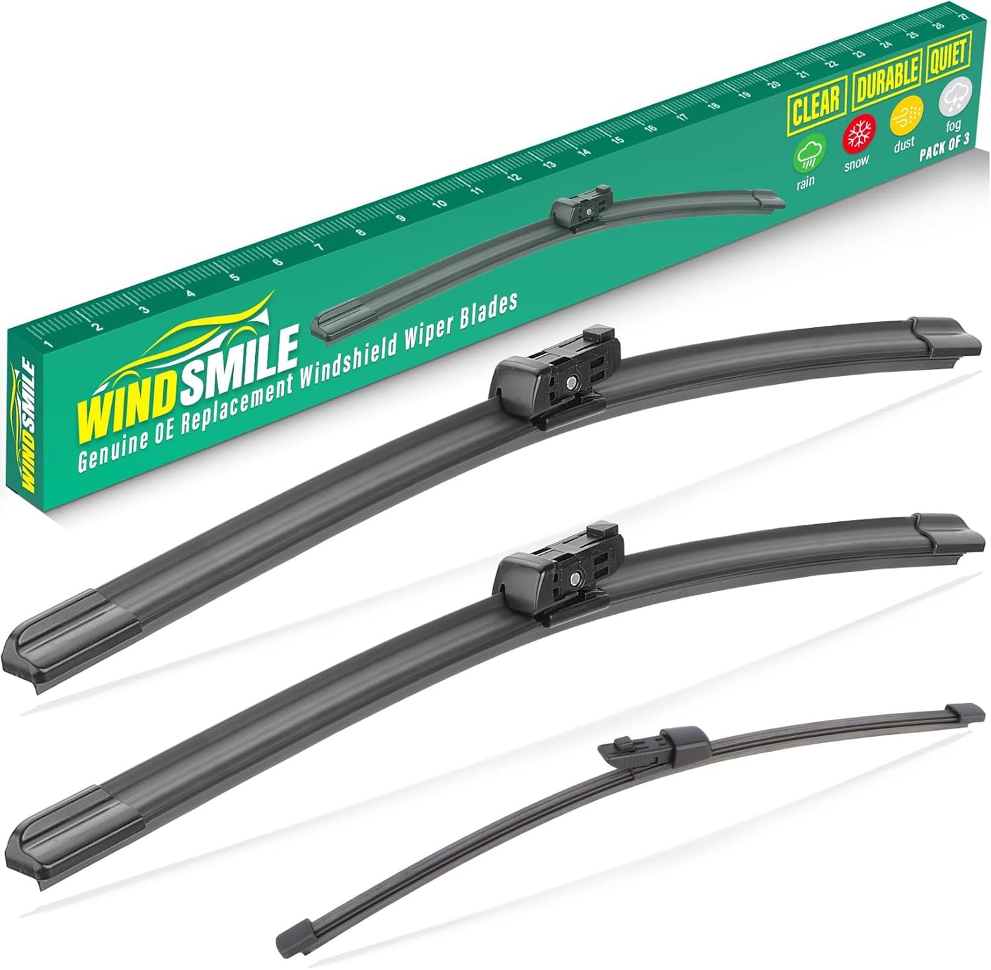 26" 18" 12" Windshield Wiper Blades Replacement for VW Volkswagen Taos 2022 2023 2024 Premium All Weather Front Rear Wipers Set - OEM Quality (Pack of 3)