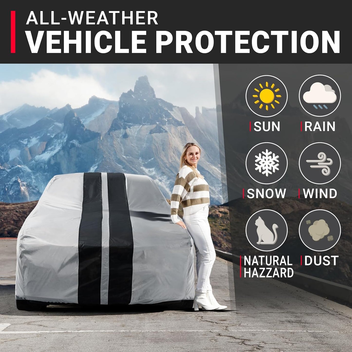 iCarCover Custom Car Cover for Chevy HHR (2006-2011) Waterproof All Weather Rain Snow UV Sun Protector Full Exterior Indoor Outdoor Car Cover (Stripe - Gray/Black)