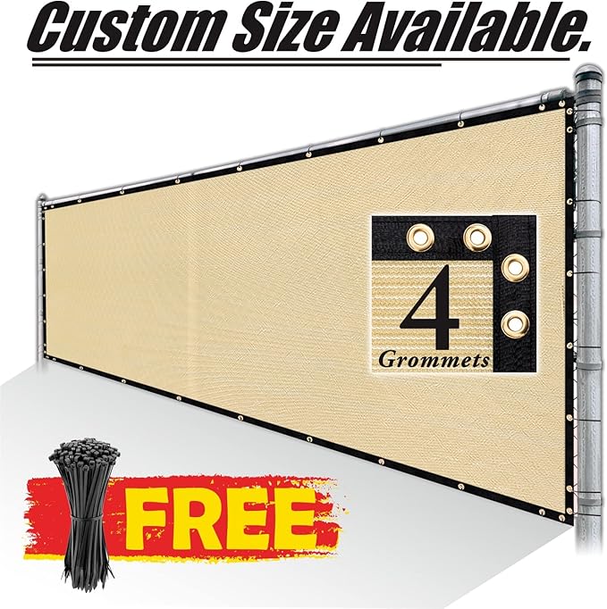 Royal Shade Custom Size 5' x 97' Beige Fence Privacy Screen Windscreen Cover Netting Mesh Fabric Cloth - Cable Zip Ties Included (We Make Custom Size)