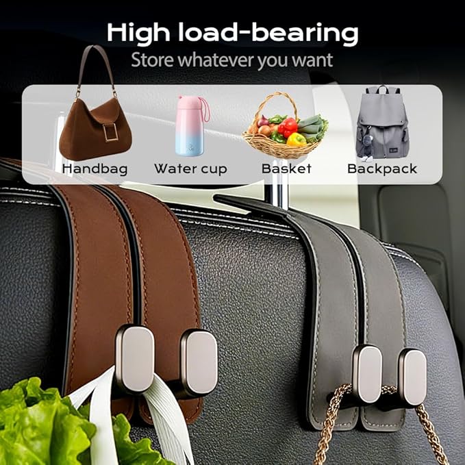 2026 Car Headrest Storage Hooks - Universal Backseat Hanger Organizer for Handbags & Grocery Bags (4, Grey)