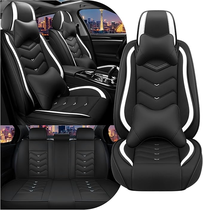 CTDS Car Seat Covers for Nissan Altima 2001-2026, Stylish Sport Seat Cover, Premium Nappa Leather Car Seat Cover. Automobile Seat Covers Sets.(Luxury 5 Seats/Black White)