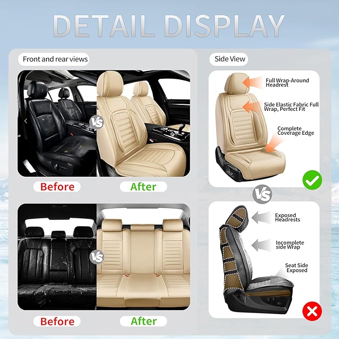 Fit HRV Premium Leather Car Seat Covers Compatible with Honda HRV 2016-2025 2026, Breathable, Wear Resistant, Airbag Compatible, All-Weather Protection & Full Coverage, 2 Front Seat Beige