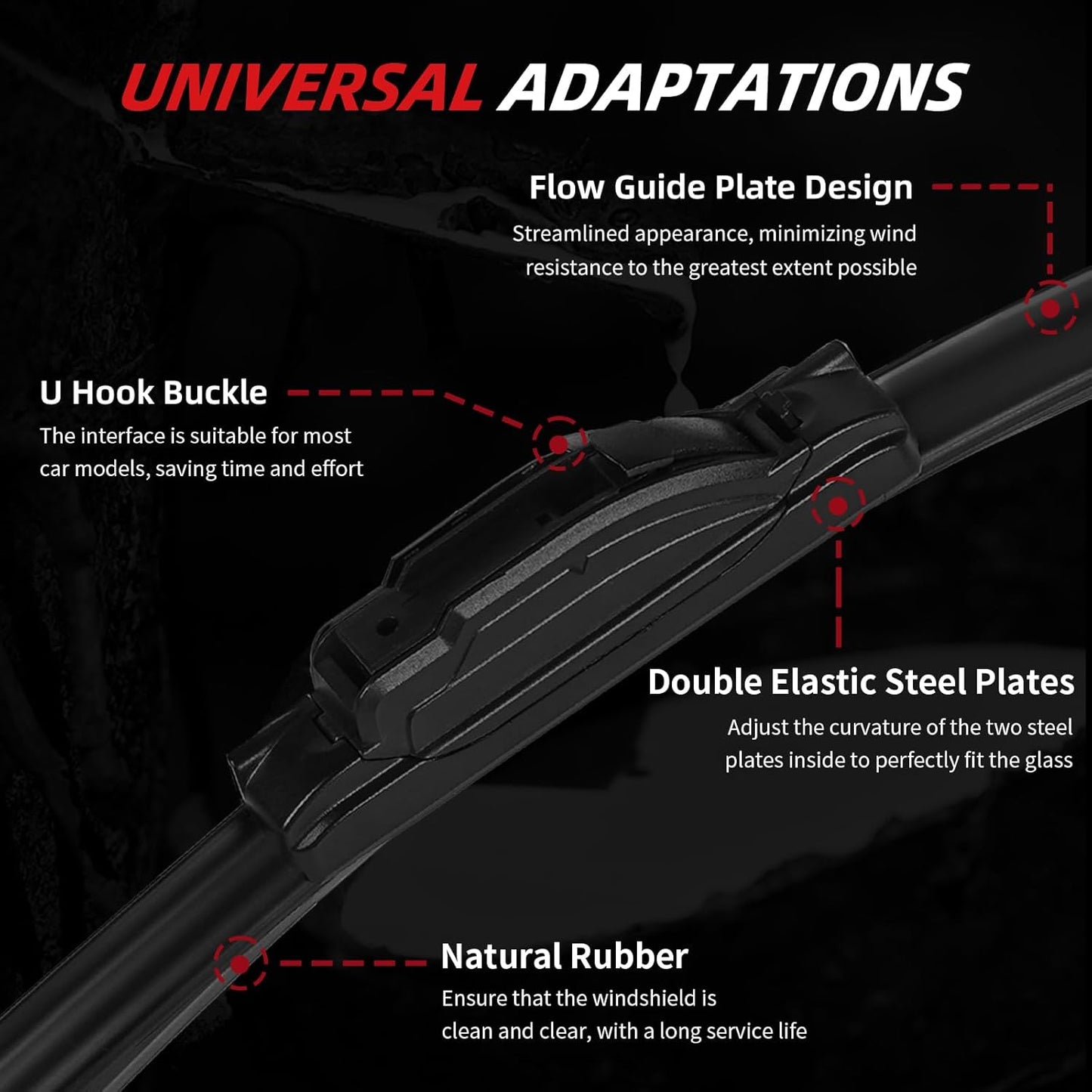 OTUAYAUTO Premium Windshield Wiper Blades - Replacement for Acura MDX 2014-2020 - Precision Fit, All-Weather Performance, Front and Rear Wiper Blades, J/U Hook - 26"+20"+14" (Pack of 3)