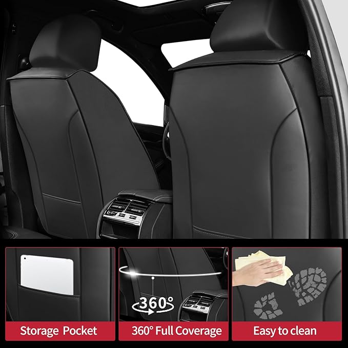 Fit Highlander Car Seat Covers (5 Seats) for Select Toyota Highlander 2007-2026 - Full Coverage Leather,Airbag Compatible, Waterproof & All Weather Seat Cushion Protector,Full Set,Black