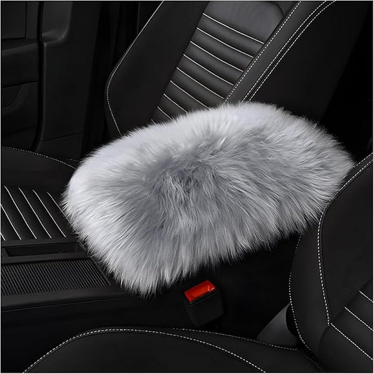 Center Console Cover, 11.81"×7.87" Automotive Fluffy Plush Center Armrest Protector, Universal Furry Comfortable Center Console Pad for Cars Trucks SUVs, Car Accessories (Gray)