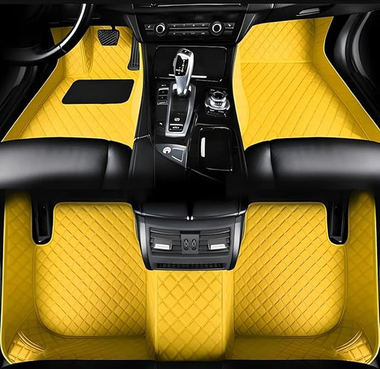 Customize Car Floor Mats for 99% Sedan SUV Sports Car All Weather Leather Full Coverage Waterproof Non-Slip Vehicle Lining Pads (Yellow)