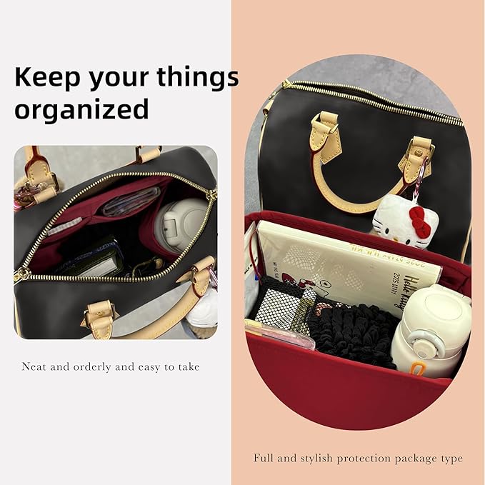 DGAZ Silk Purse Organizer Insert Fits LV Speedy 16/20/25/30/35/45 bags，Silky Smooth Bag Organizer，Luxury Handbag & Tote Shaper（Wine Red，SP45）