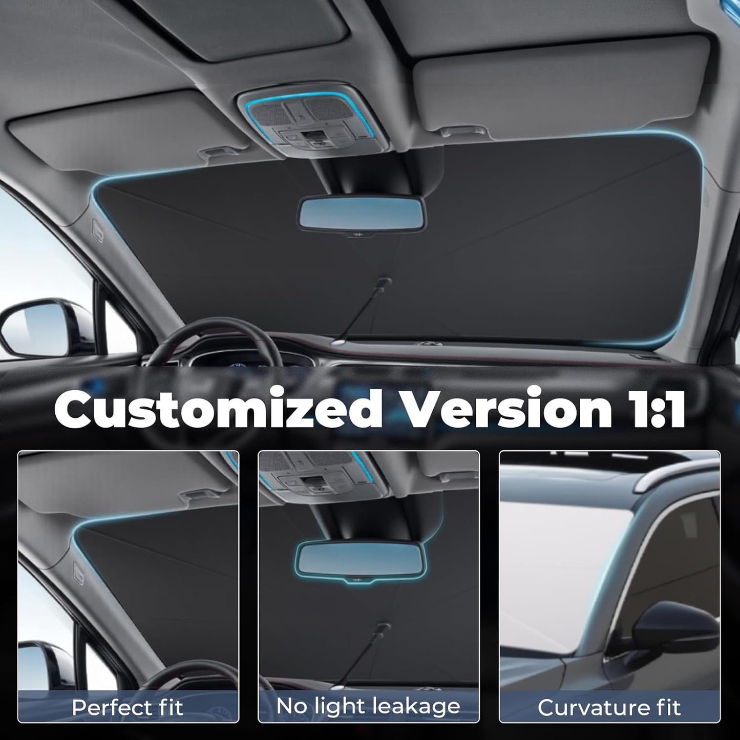Windshield Sun Shade Umbrella: for Jeep Grand-Cherokee-2021-2025 - Front Custom Car Window Shades - Double Thickened Foldable Jeep Grand Cherokee Sunshades Block UV Keep Cool
