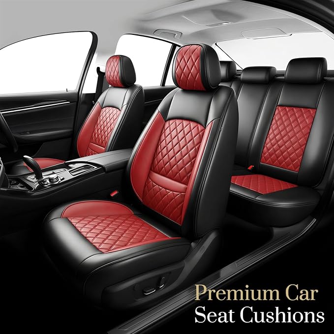 Fit RDX Car Seat Covers for Acura RDX 2010-2025 2026 - Premium Leather, Waterproof, All-Weather, Airbag Compatible, Anti-Slip, Breathable, Easy Install, Seat Protectors, Full Set, Red