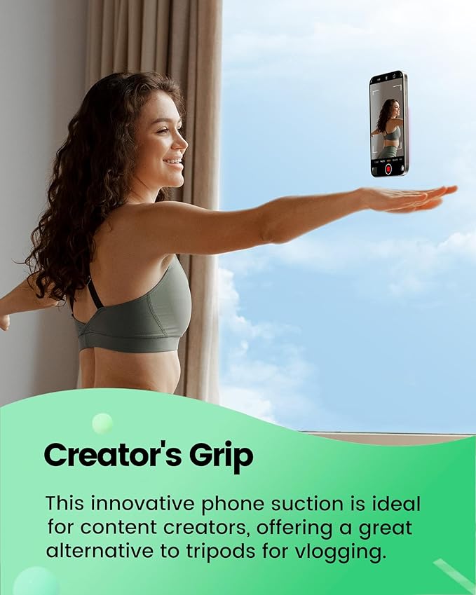 amBand Magnetic Sticky Phone Suction Grip for MagSafe, Removable for Wireless Charging, Durable Magnet Silicone Portable Mount Stand for iPhone 12 13 14 15 16 17 Series, Hands-Free Video/Selfie, Black