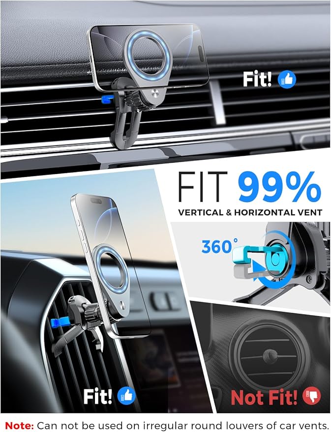 eSamcore Fits MagSafe Car Mount [2 Pack], Magnetic Phone Holder for Car Vent Strong N52 Magnets Air Vent Cell Phone Holder Clip for iPhone 17/16/15/14/13/ Pro Max