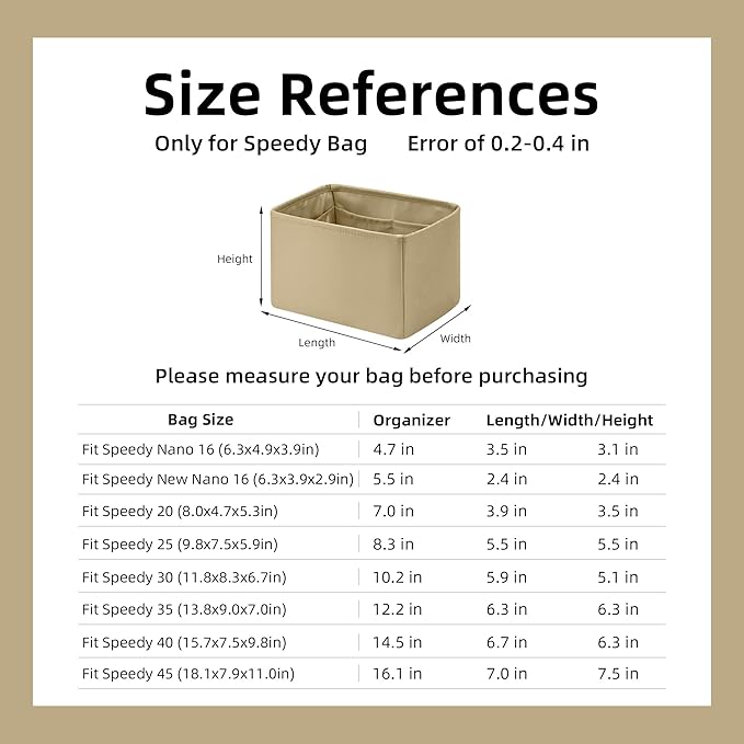 DGAZ Silk Purse Organizer Insert Fits LV Speedy 16/20/25/30/35/40/45 bags，Silky Smooth Bag Organizer，Luxury Handbag & Tote Shaper(S2 trench,SP25)