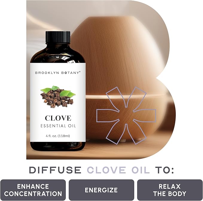 Brooklyn Botany Clove Essential Oil - Huge 4 Fl Oz - 100% Pure and Natural - Premium Grade with Dropper - for Aromatherapy and Diffuser