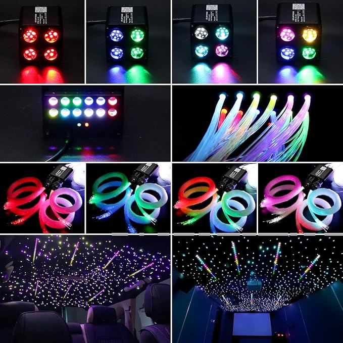 AKEPO 36W 4 Color Twinkle Fiber Optic Starlights Headliner Lights Kit, Optical Fibers Music Sync Bluetooth APP Control Starlight Kit, 1200pcs*13.1ft +240pcs Colorful Shooting Star