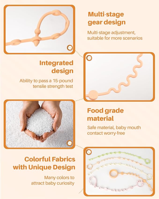 LittleHugs Toy Straps for Baby, Adjustable Toy Holder for Stroller Accessories, Silicone Tether Pacifier Clip, No Throw Travel Essential Leash for High Chair, Car Seat (4 Pack Macaron)