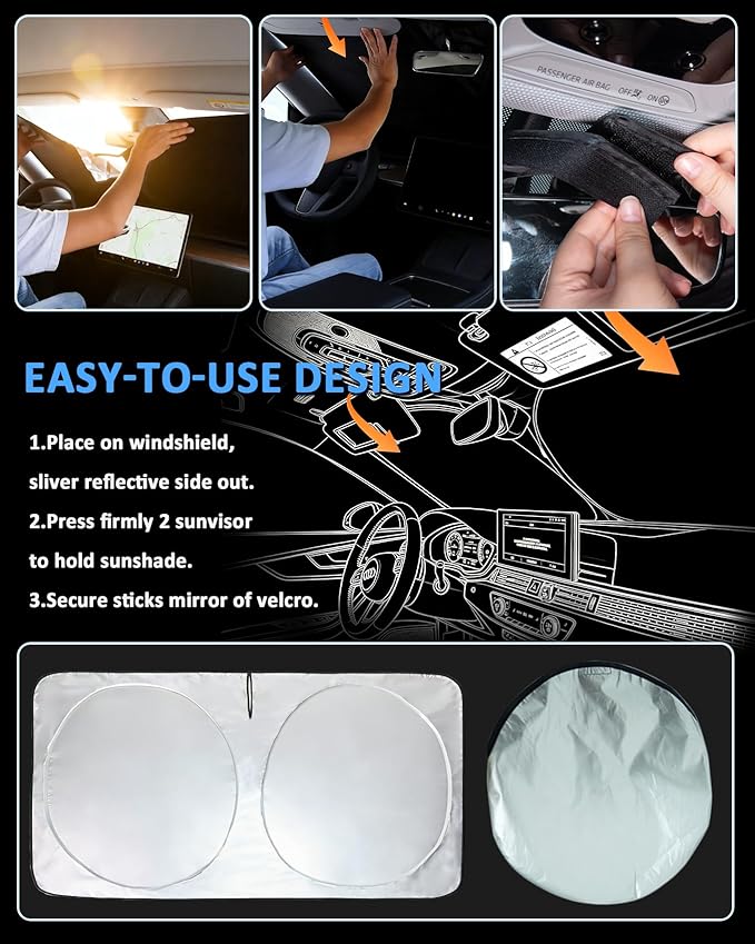 Sunshade for Ram 2500 Windshield Sun Shade for 2010-2025 2026 Dodge RAM 1500 2500 3500 Truck 2Dr RegularCab, 4Dr QuadCab, CrewCab, MegaCab Accessories Front Window Shield Cover Sun Visor Blocker