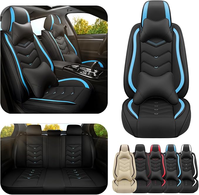 Car Seat Covers for Jeep Grand Cherokee L 2021-2026, Premium Nappa Leather Car Seat Cover, Stylish Sport Seat Covers， Automobile Seat Cover Sets.(Luxury 5 Seats/Black Blue)