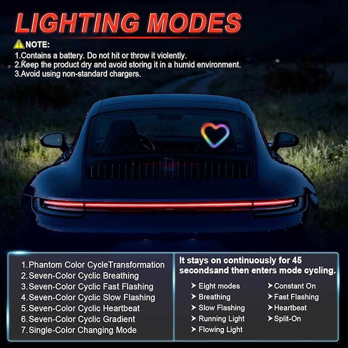 iFunyLED Car LED Interior Lights, Heart-Shaped Ambient Light for Windows, 8 Lighting Modes, Charging Through Type-c and Solar Energy, Car Decorations for Women Men, Pack of 2, (Multicolor)