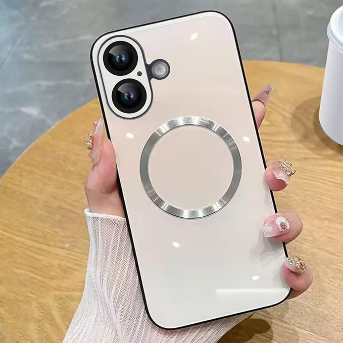 Guppy Compatible with iPhone 16 Plus Case Magnetic, with Full Camera Lens Protector [Compatible with MagSafe] Scratch Resistant Gradient Glass Back Cover Phone Case-White