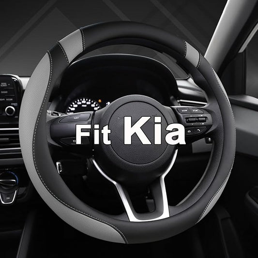 West Llama Customized Auto Car Steering Wheel Cover for Kia Sportage Sorento Spectra Forte 14.5-15 inch (Gray+Black-Standard Size)