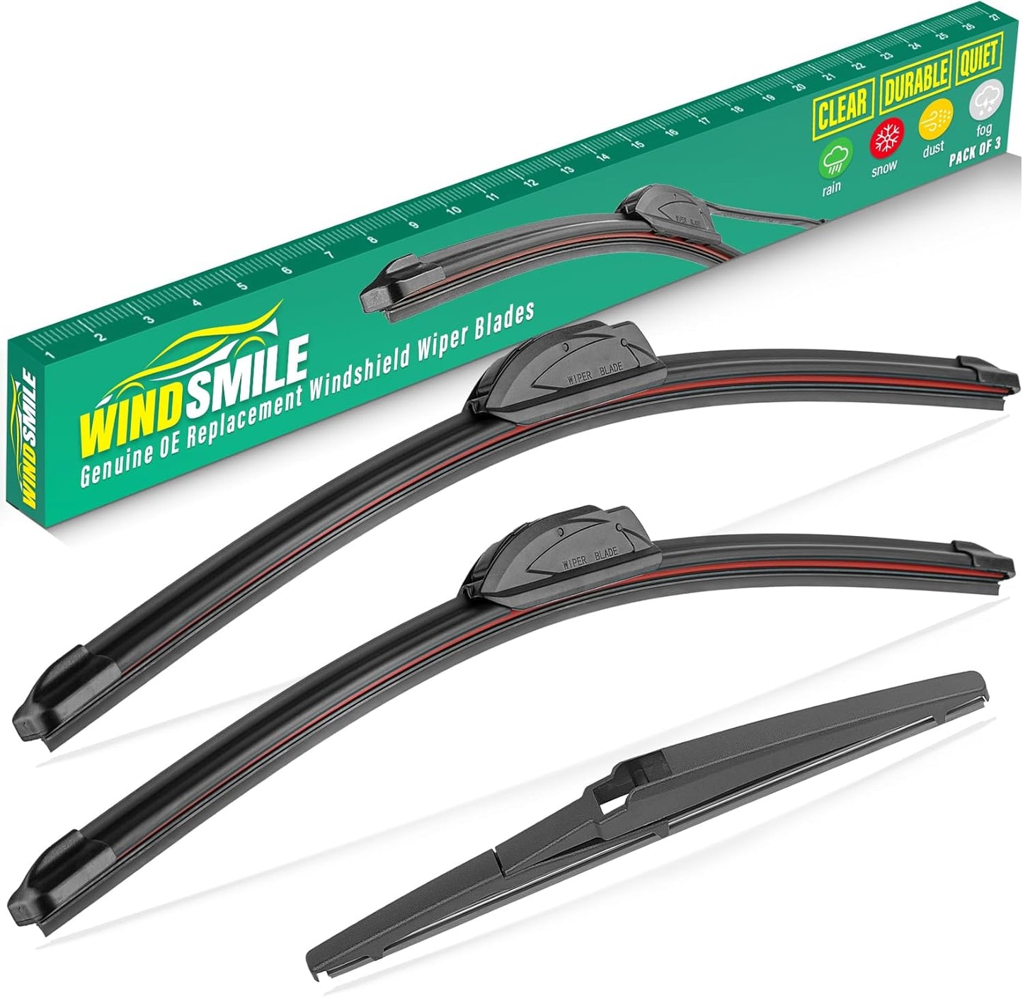 22" 19" 12" Windshield Wiper Blades Replacement for Toyota Highlander 2001 2002 2003 2004 2005 2006 2007 Premium All Weather Front Rear Wipers Set - OEM Quality (Pack of 3)
