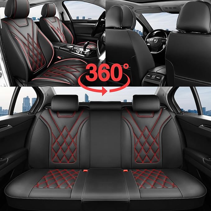 Fit TSX Car Seat Covers for Acura TSX 2003-2014 - Premium Leather, Waterproof, All-Weather, Airbag Compatible, Anti-Slip, Breathable, Easy Install, Seat Protectors, Full Set, Redline