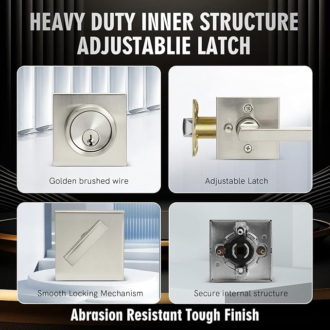 Exterior Door Lock Set with Deadbolt, Front Door Handle Set with Deadbolt, Door Levers Single Cylinder Deadbolt Set, Keyed Alike Heavy Duty Keyed Privacy Handles Locksets,(Satin Nickel)