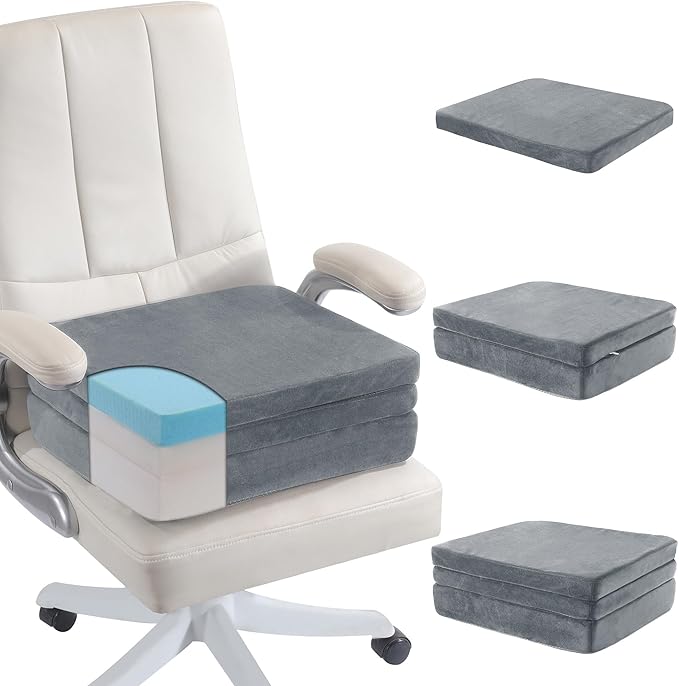 MABOZOO Height Adjustable Chair Cushions, 6 Inch Thick Office Chair Booster Seat Cushion to Raise Height, Extra Thick Seat Pad for Wheelchair, Home, Office, Car (Gray)