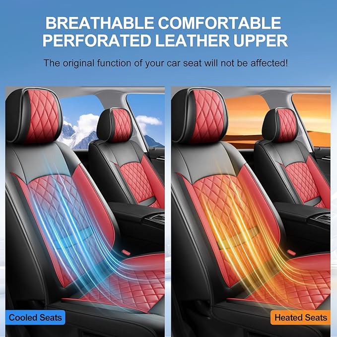 Fit for Equus Seat Covers Compatible with Hyundai Equus 2011-2016 - Waterproof Breathable Leather Automotive Seat Cushions Protector,Airbag Compatible,Only 2 Front seat Covers(Red)