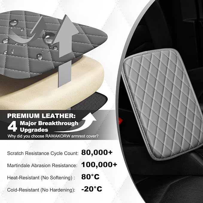 Upgraded Car Center Console Cover Fit for Corolla Cross Faux Leather Car Armrest Cover Cushion with 2 Storage Bags,Car Armrest Storage Box Interior Accessories(Grey&Whiteline)