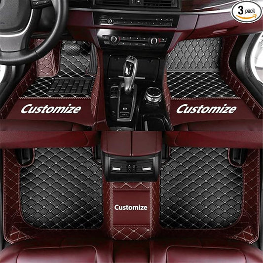 Custom Fit Car Floor Mats - Full Coverage Automotive Leather Floor Liners for Most Vehicles by MingyunSM (Black & Coffee)